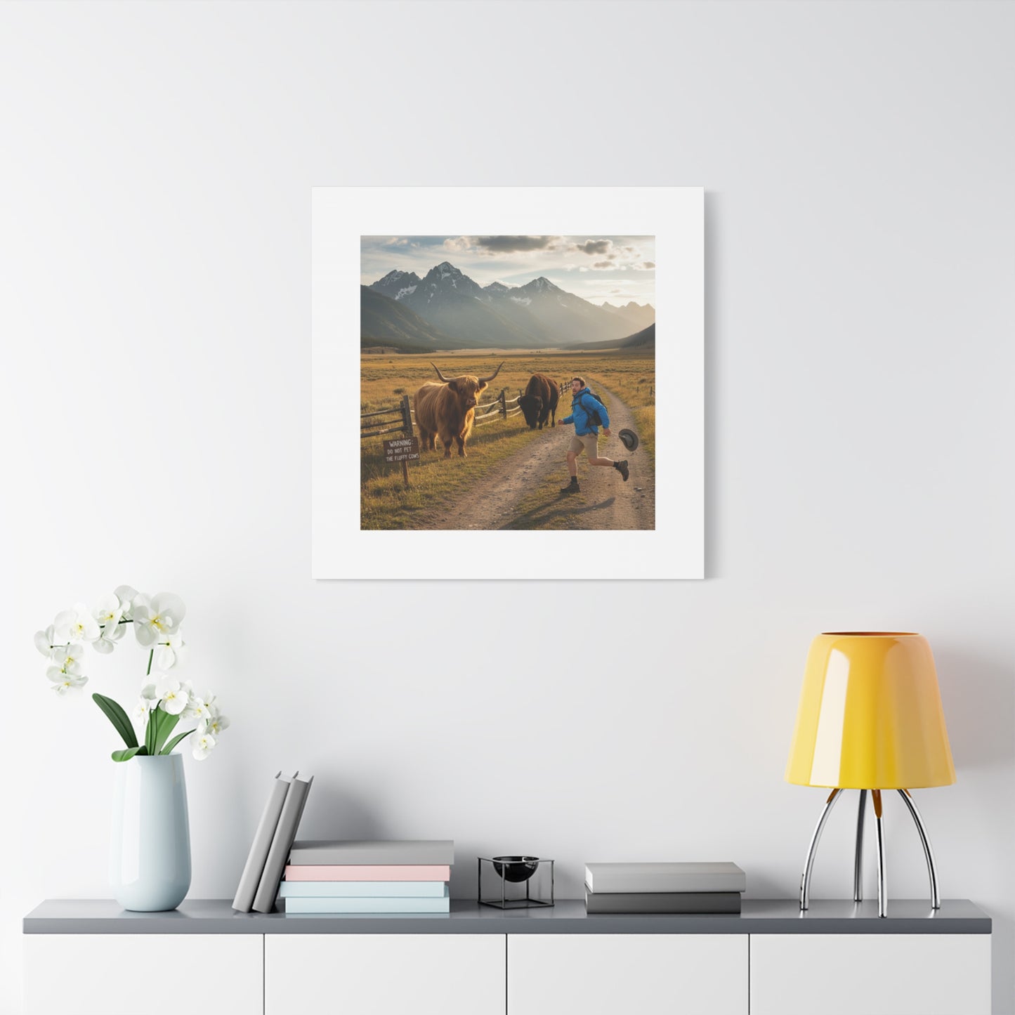 Chased by a Buffalo Canvas | wholesome sarcasm print, soft humor wall art