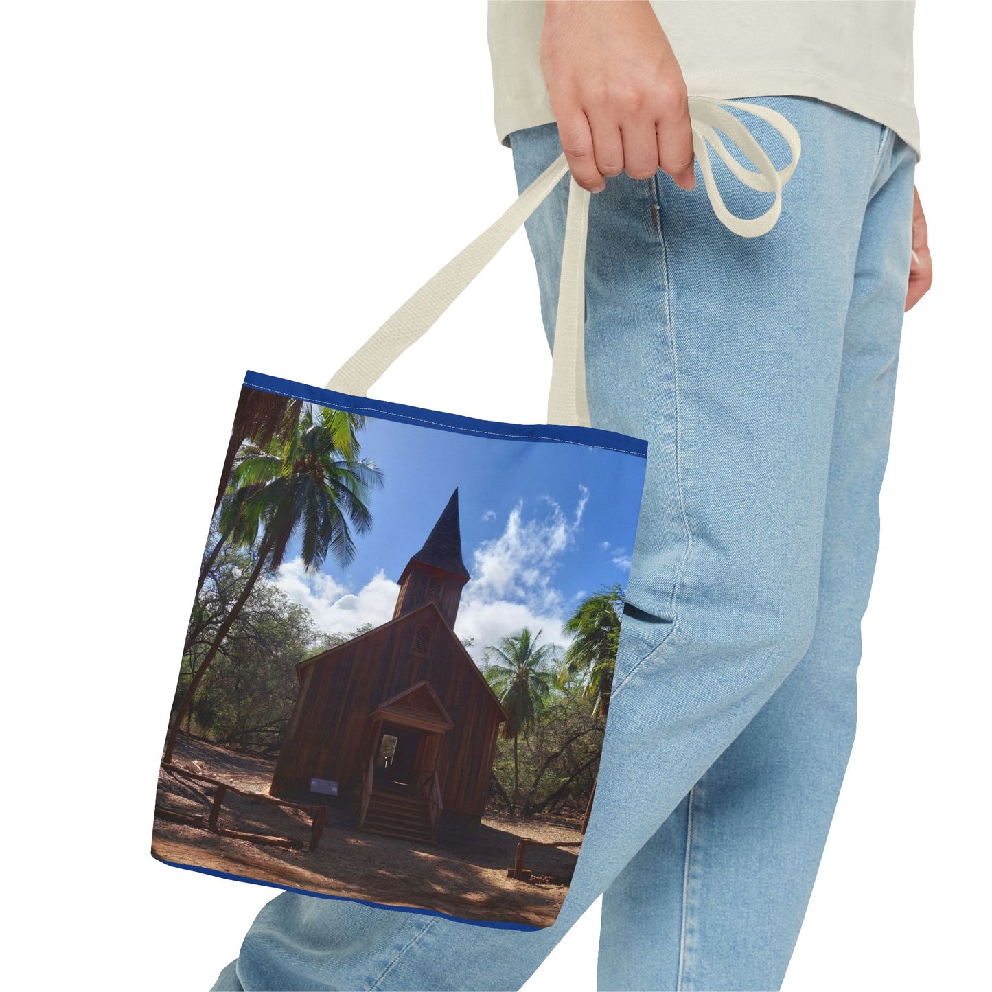 Rustic Chapel Photo Tote Bag — Tropical Island Church AOP