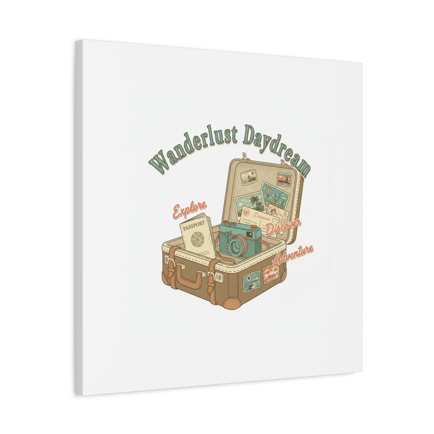 Wanderlust Daydream Travel Postcard Canvas | Retro Travel Stamp Decor