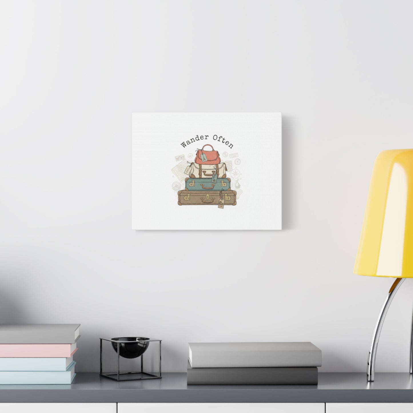 Wander Often Vintage Luggage Stack Canvas, travel stamps | passport stamp wanderlust