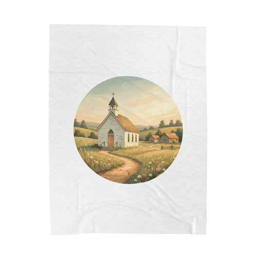 Country Church Velveteen Plush Blanket