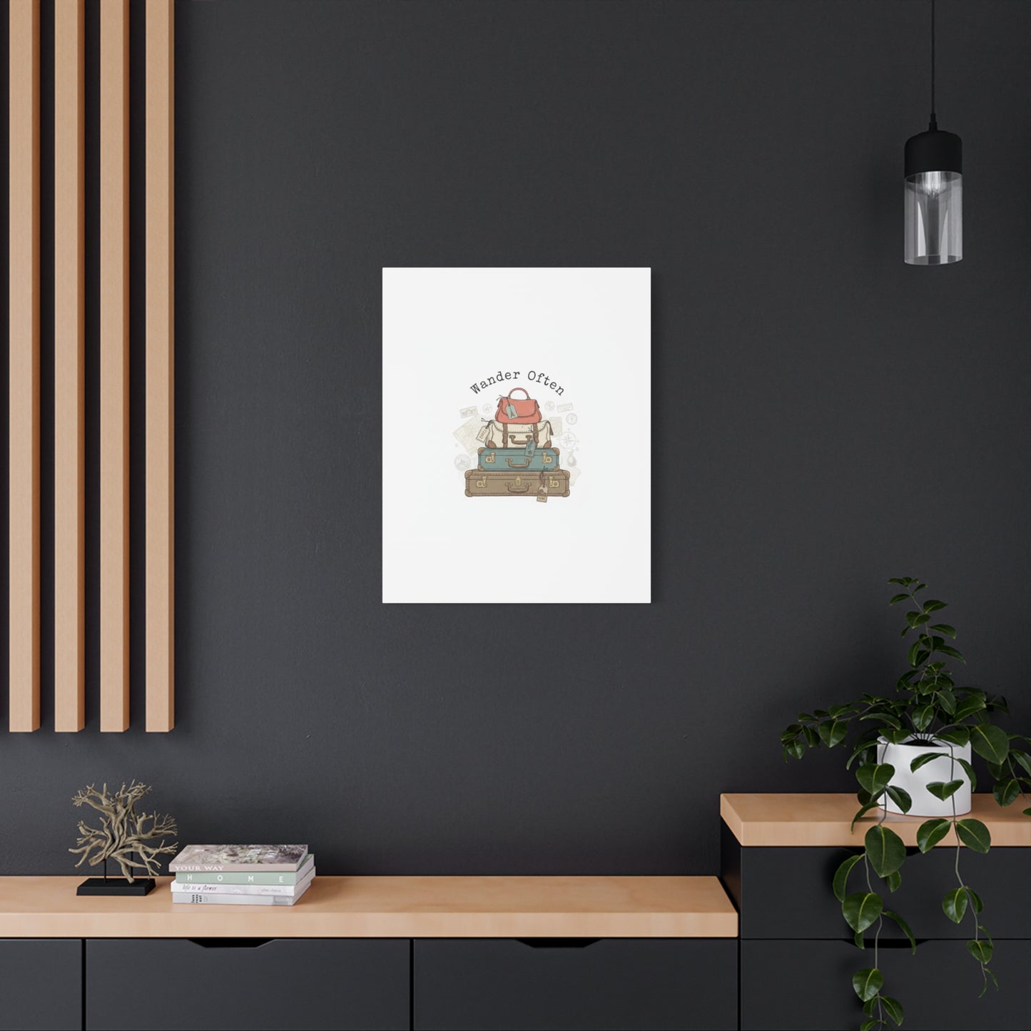 Wander Often Vintage Luggage Stack Canvas, travel stamps | passport stamp wanderlust