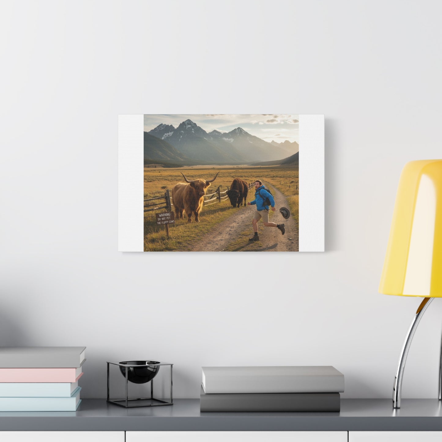 Chased by a Buffalo Canvas | wholesome sarcasm print, soft humor wall art
