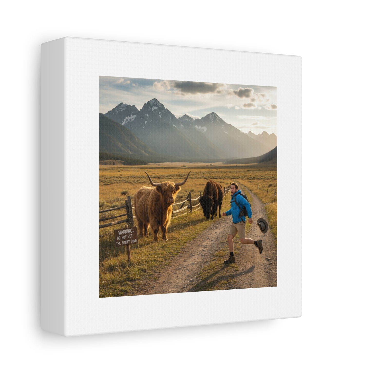 Chased by a Buffalo Canvas | wholesome sarcasm print, soft humor wall art
