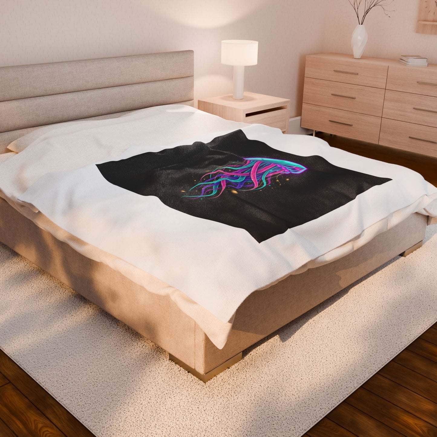 Neon Jellyfish Velveteen Blanket