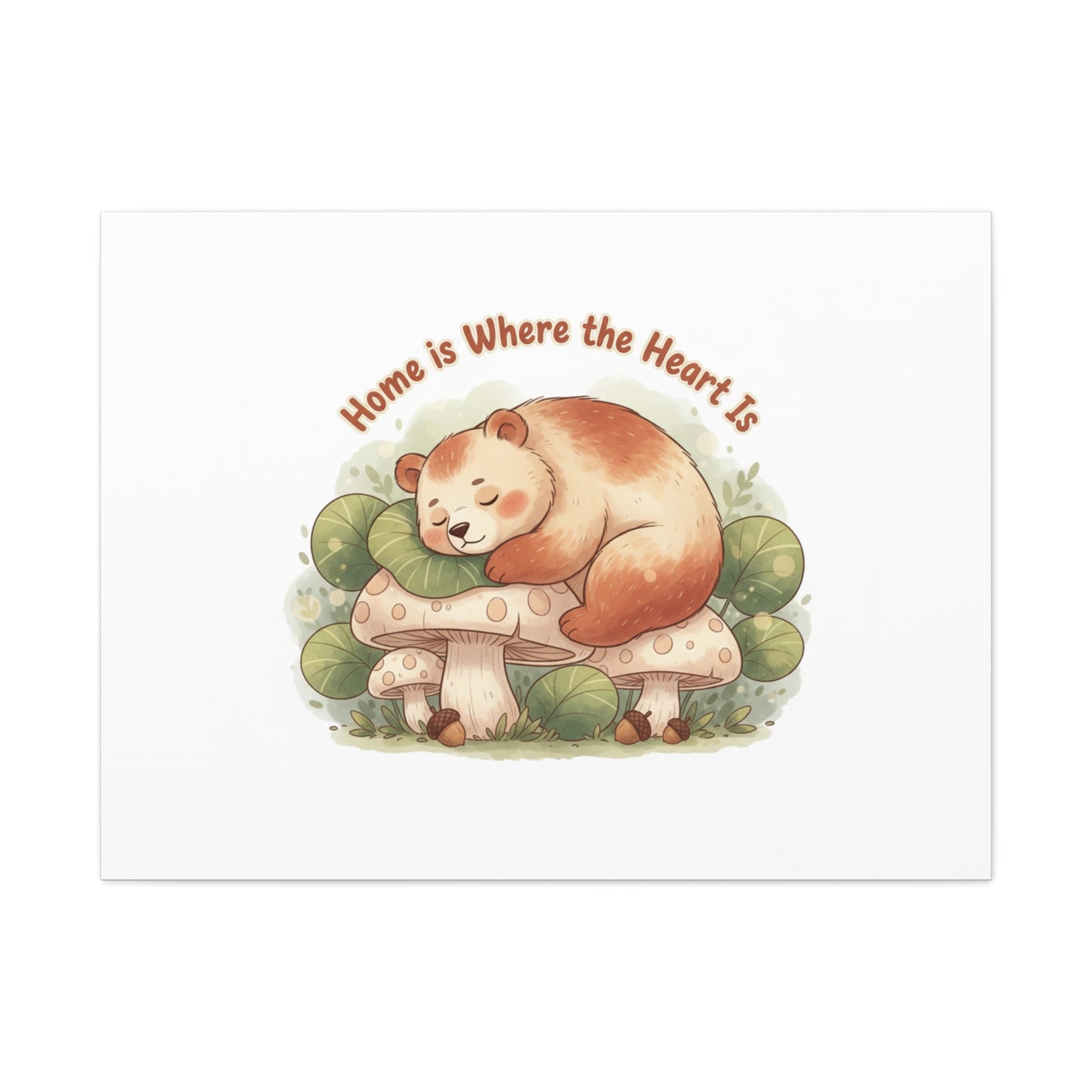 Cozy Sleeping Bear Canvas, winter forest art | cute animal illustration