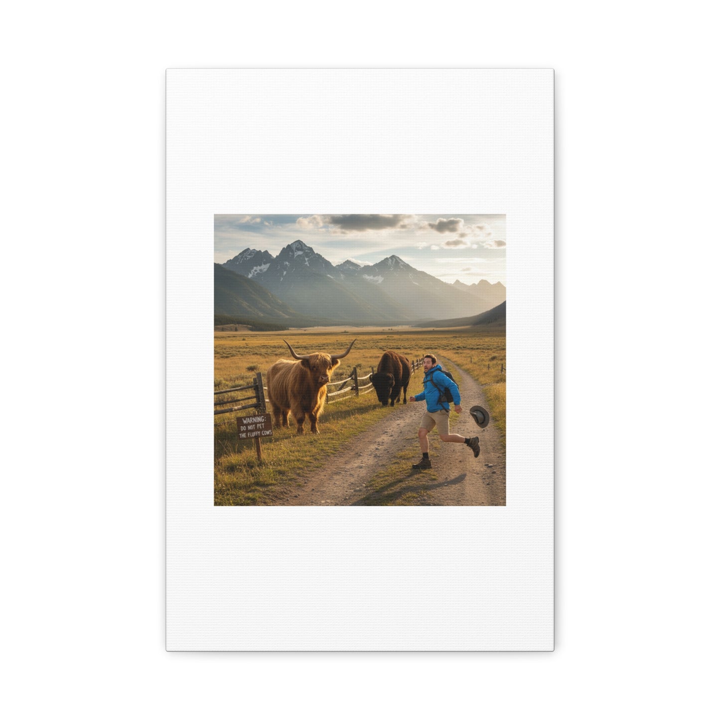 Chased by a Buffalo Canvas | wholesome sarcasm print, soft humor wall art
