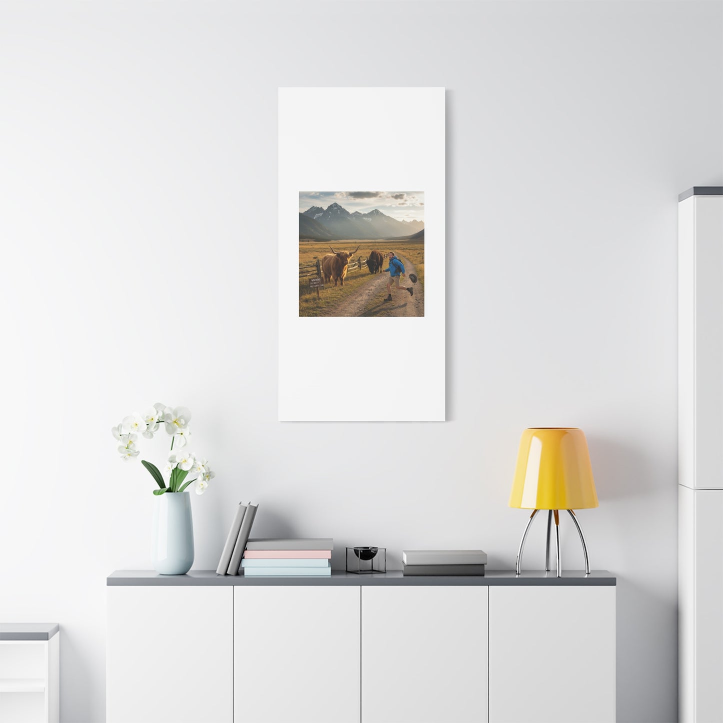 Chased by a Buffalo Canvas | wholesome sarcasm print, soft humor wall art