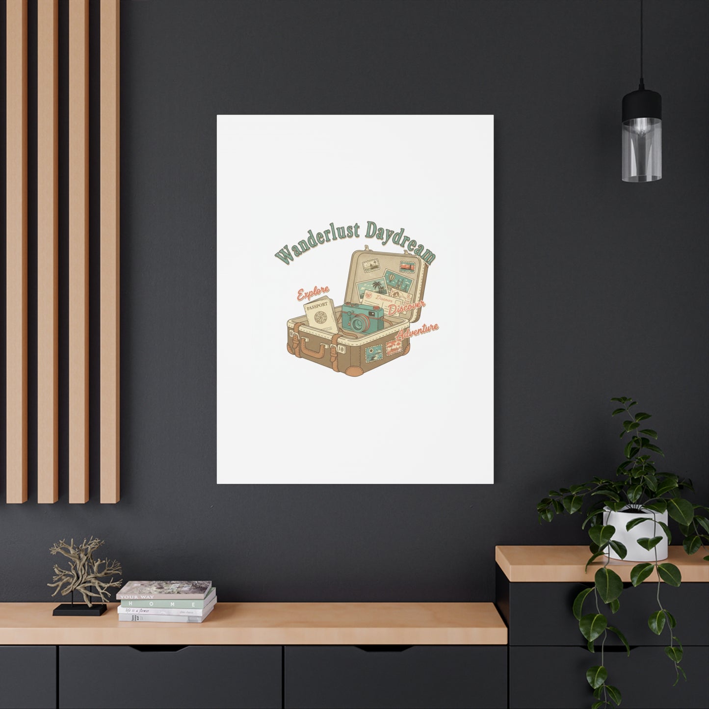Wanderlust Daydream Travel Postcard Canvas | Retro Travel Stamp Decor