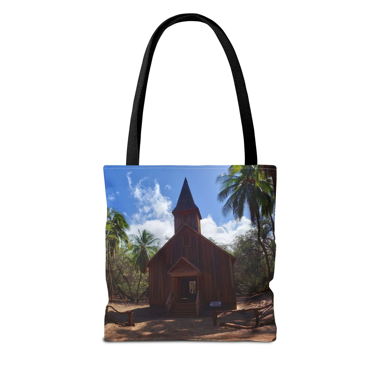 Rustic Chapel Photo Tote Bag — Tropical Island Church AOP