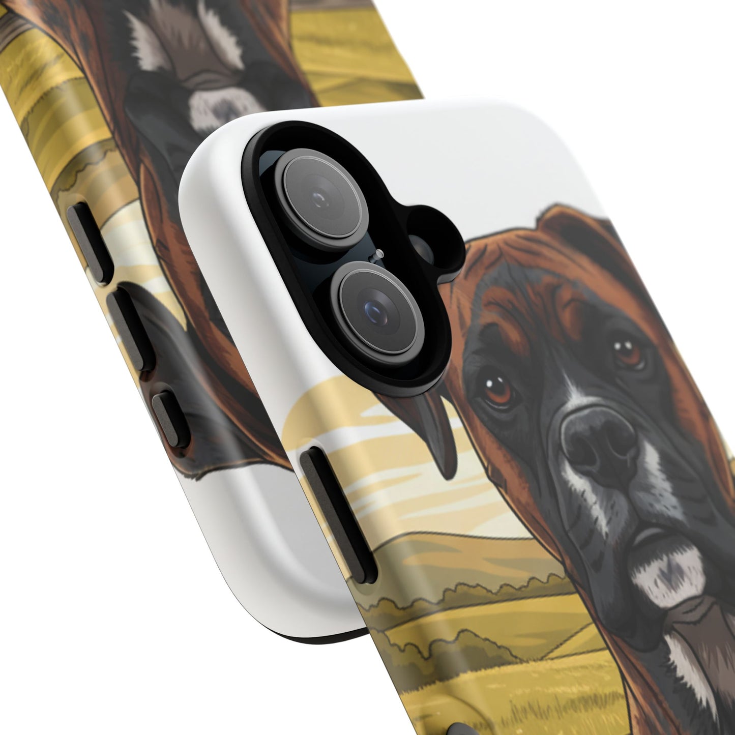 Boxer Dog Phone Case — Protective Tough Case with Rustic Countryside Illustration