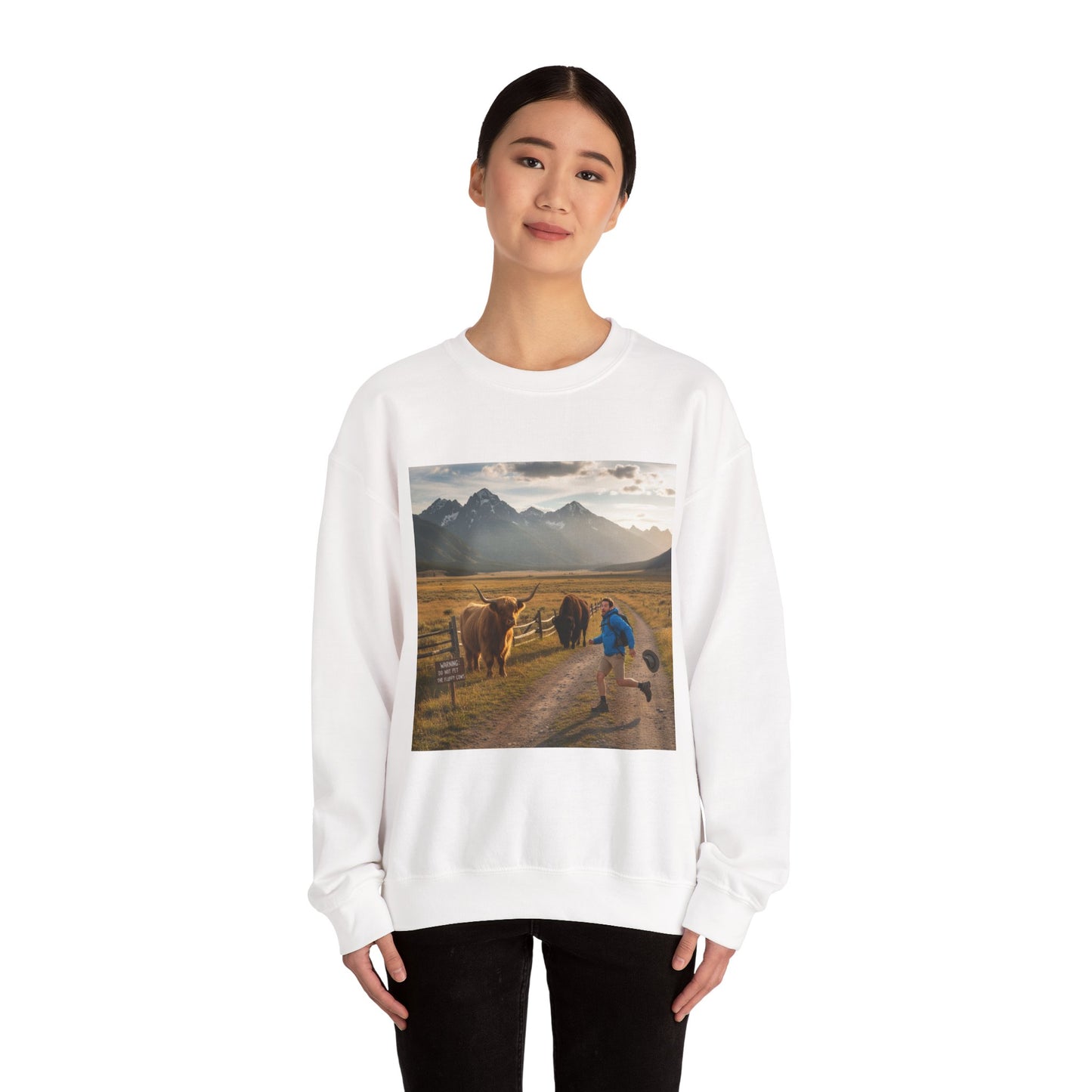 Chased by Buffalo Crewneck Sweatshirt | friendly sarcasm design, soft humor print