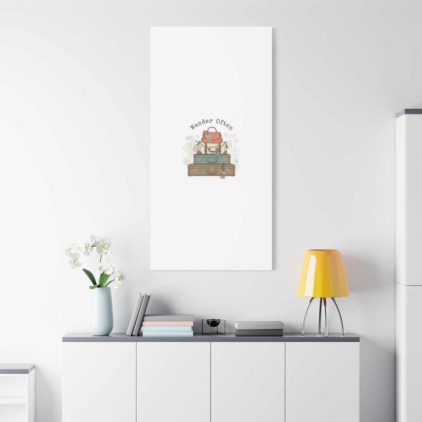 Wander Often Vintage Luggage Stack Canvas, travel stamps | passport stamp wanderlust