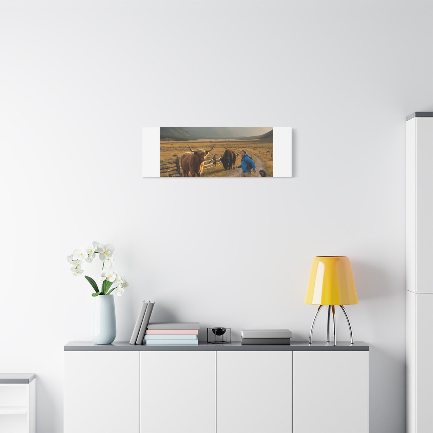 Chased by a Buffalo Canvas | wholesome sarcasm print, soft humor wall art