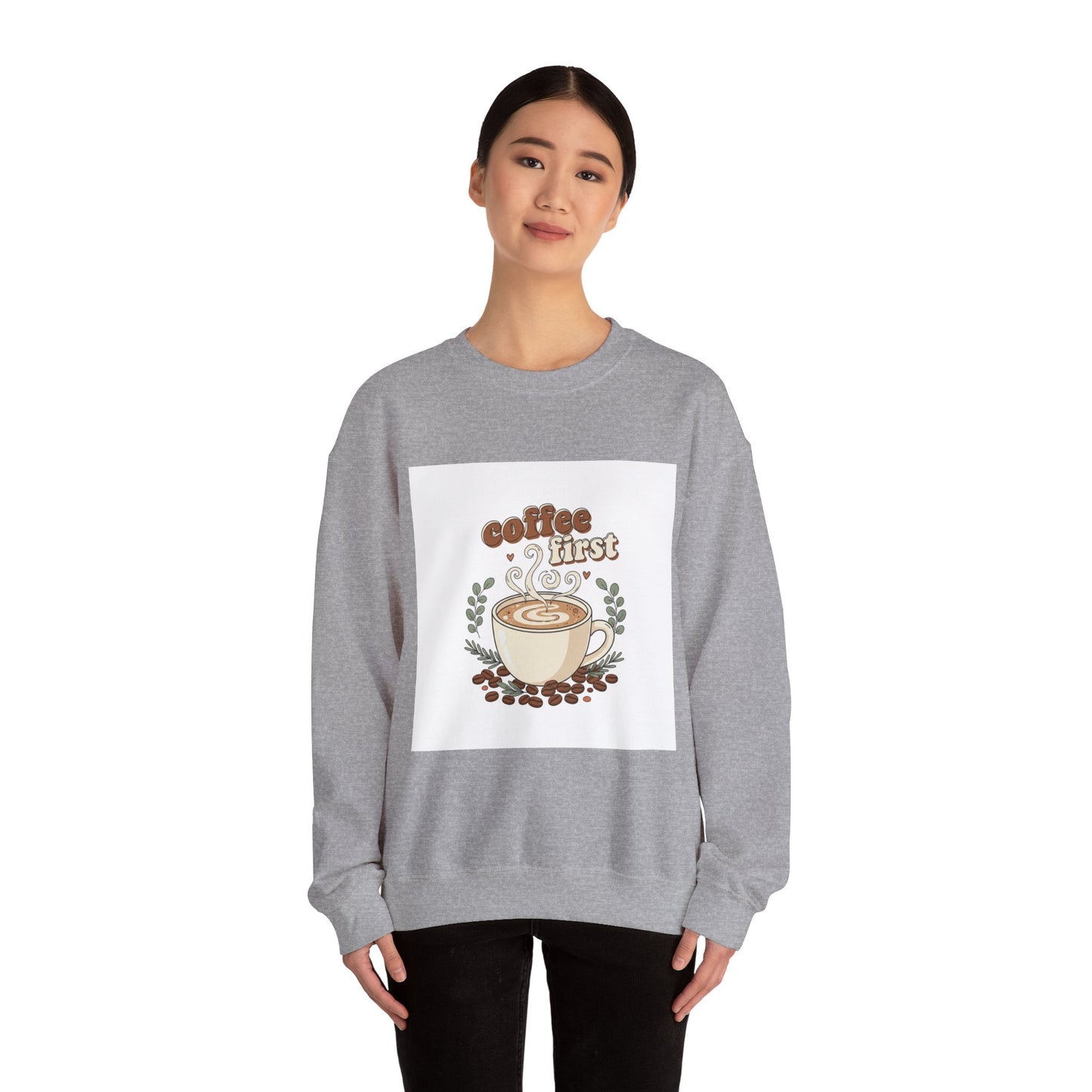 coffee first Crewneck Sweatshirt, coffee aesthetic, latte art design