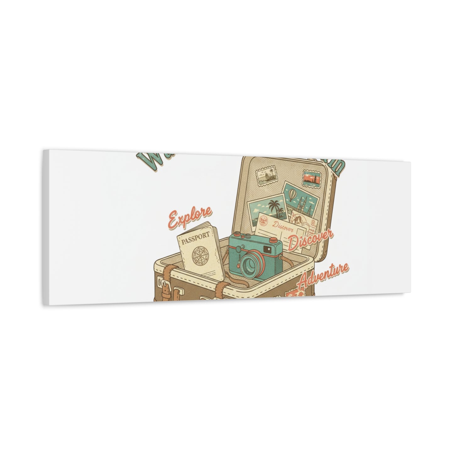 Wanderlust Daydream Travel Postcard Canvas | Retro Travel Stamp Decor