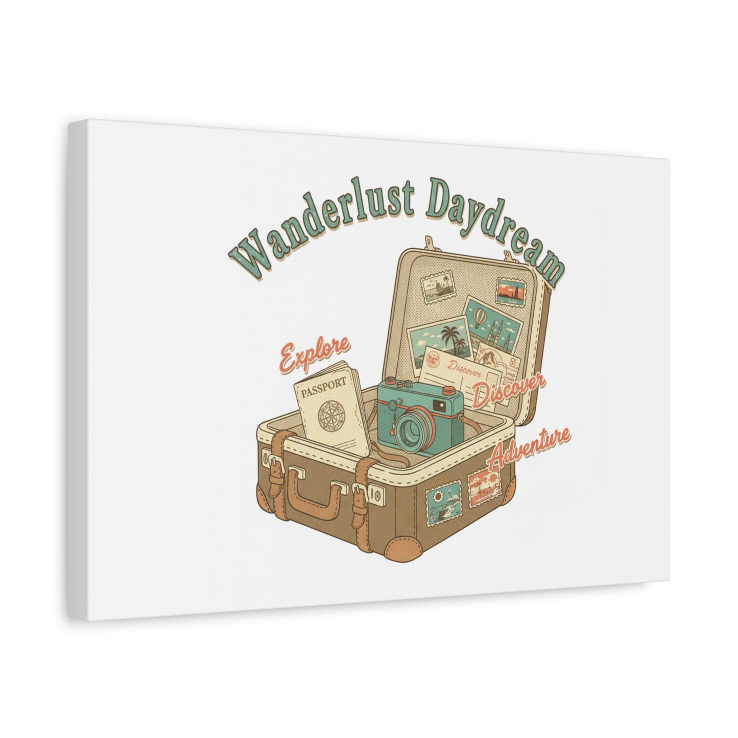 Wanderlust Daydream Travel Postcard Canvas | Retro Travel Stamp Decor