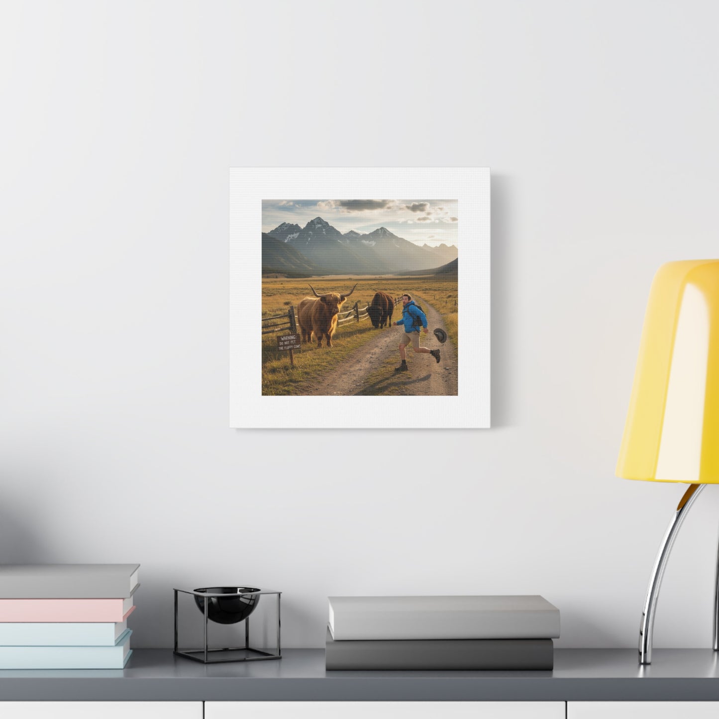Chased by a Buffalo Canvas | wholesome sarcasm print, soft humor wall art