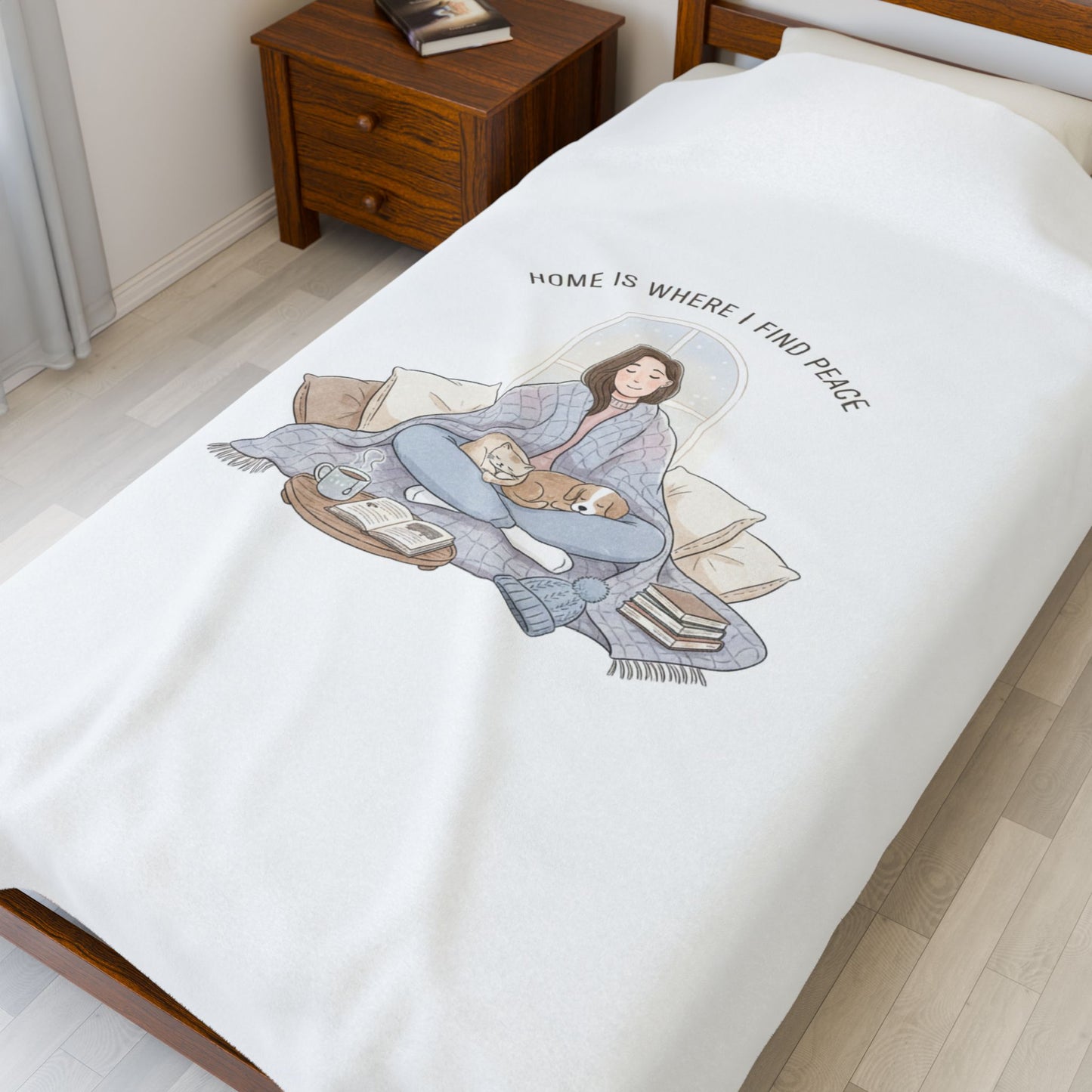 Home Is Where I Find Peace Velveteen Blanket | Introvert Homebody, Cozy Winter