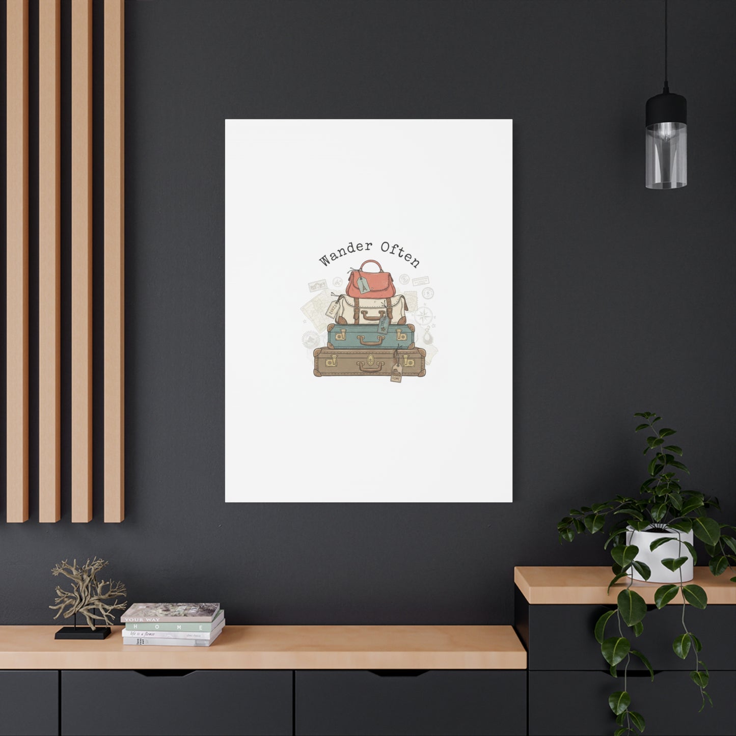 Wander Often Vintage Luggage Stack Canvas, travel stamps | passport stamp wanderlust