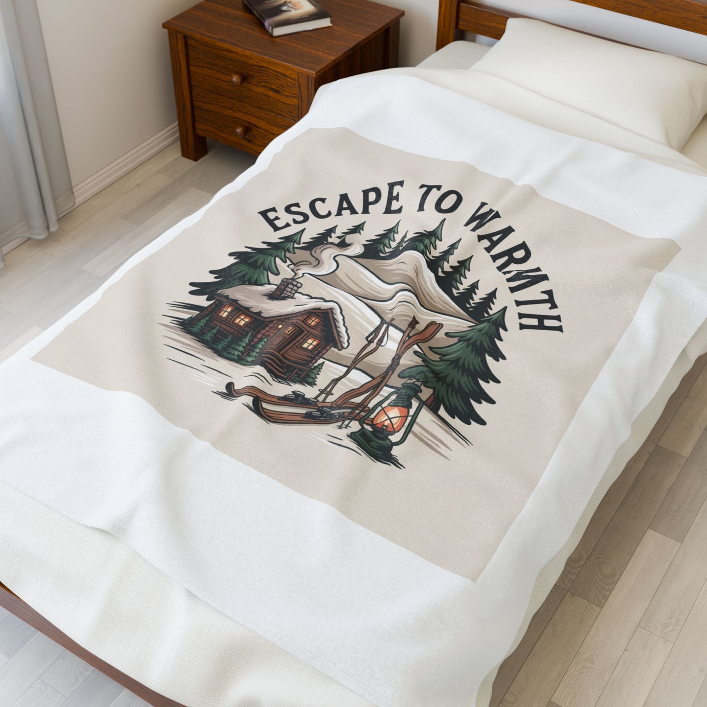 Escape to Warmth Cabin Blanket | cozy lodge aesthetic, mountain silhouette