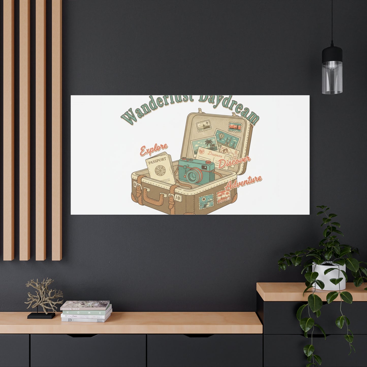 Wanderlust Daydream Travel Postcard Canvas | Retro Travel Stamp Decor