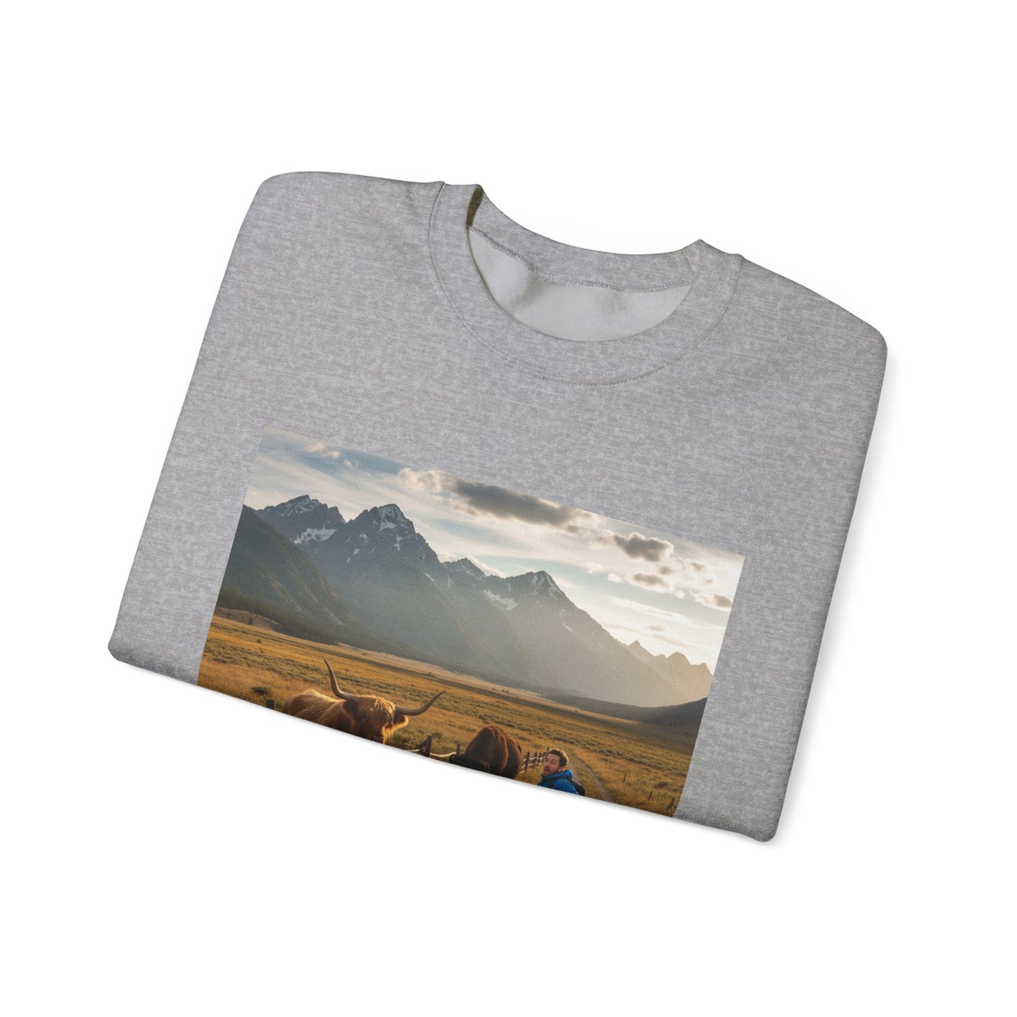 Chased by Buffalo Crewneck Sweatshirt | friendly sarcasm design, soft humor print