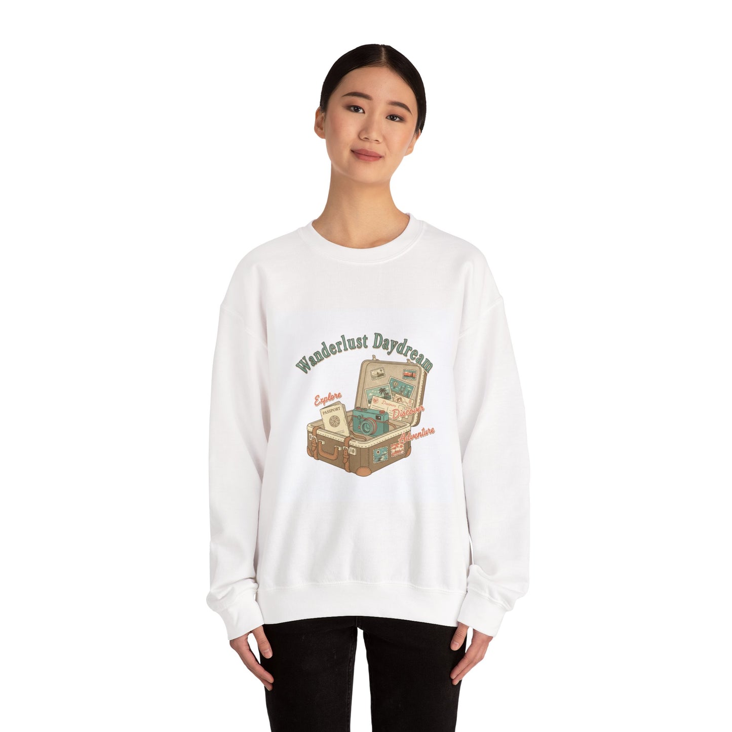 Wanderlust Daydreams suitcase illustration Sweatshirt | retro travel stamp, postcard vintage