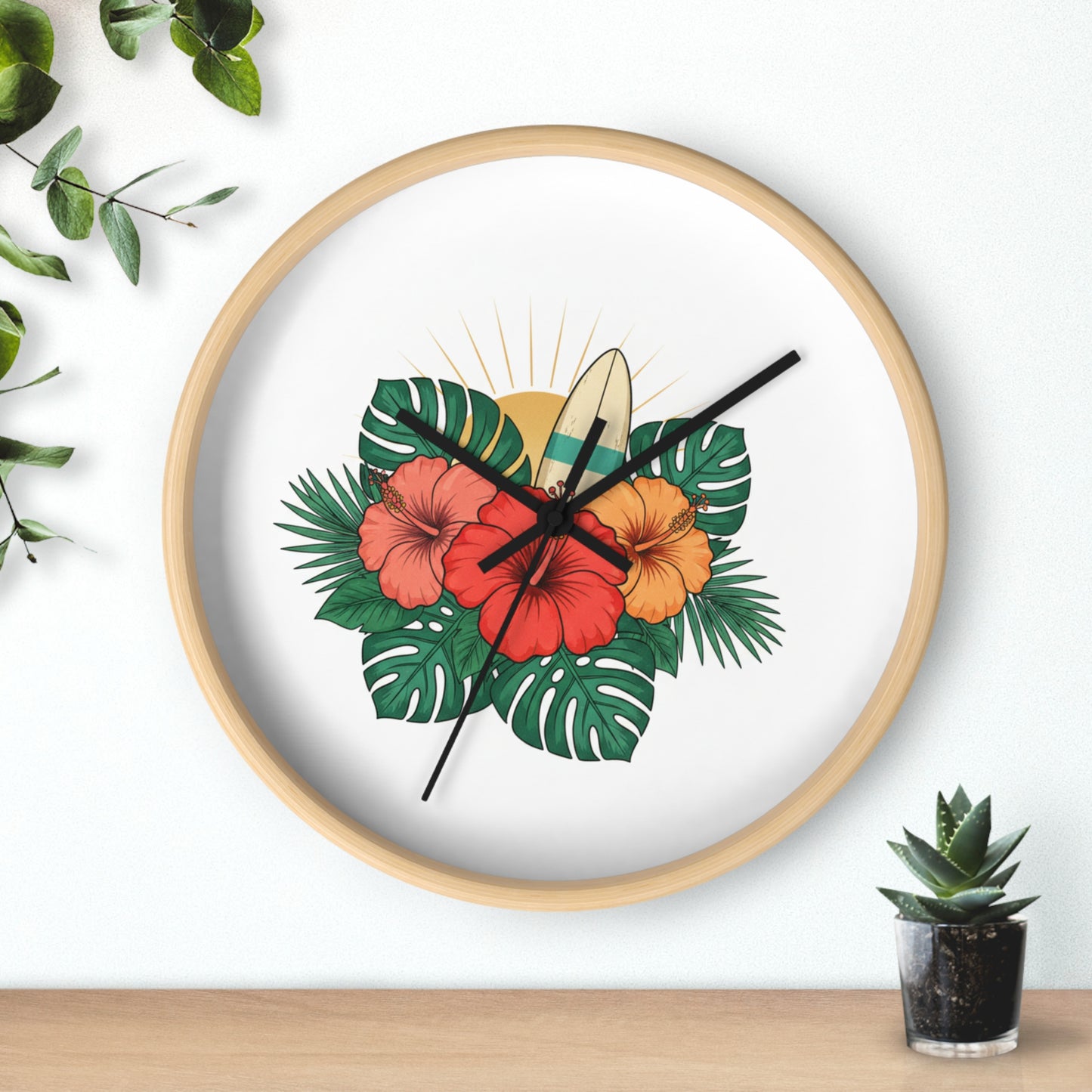 Wall Clock--tropical flowers