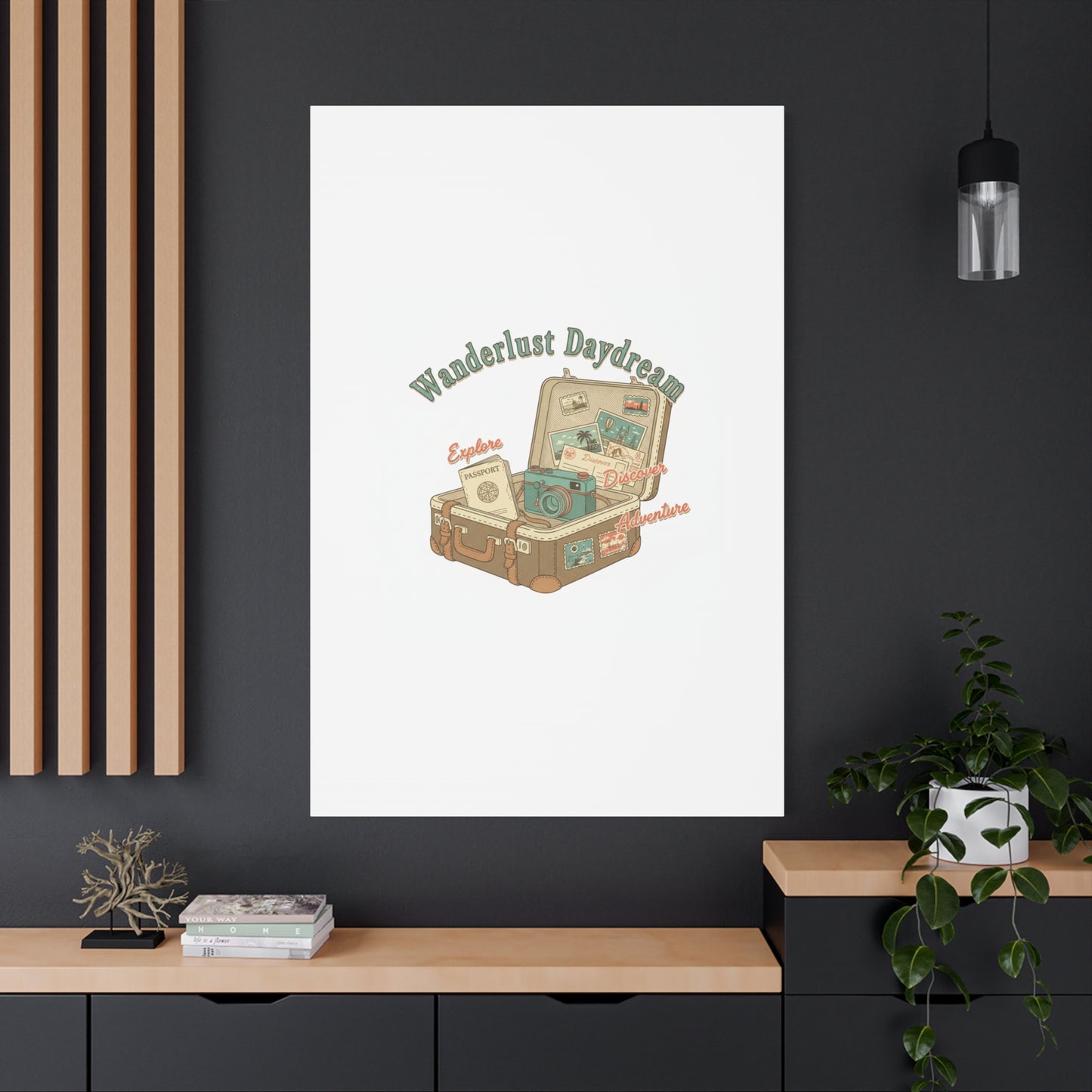Wanderlust Daydream Travel Postcard Canvas | Retro Travel Stamp Decor