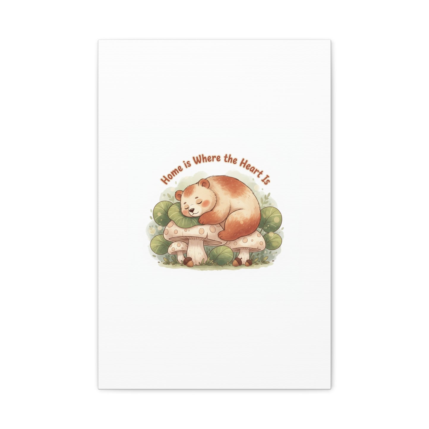 Cozy Sleeping Bear Canvas, winter forest art | cute animal illustration