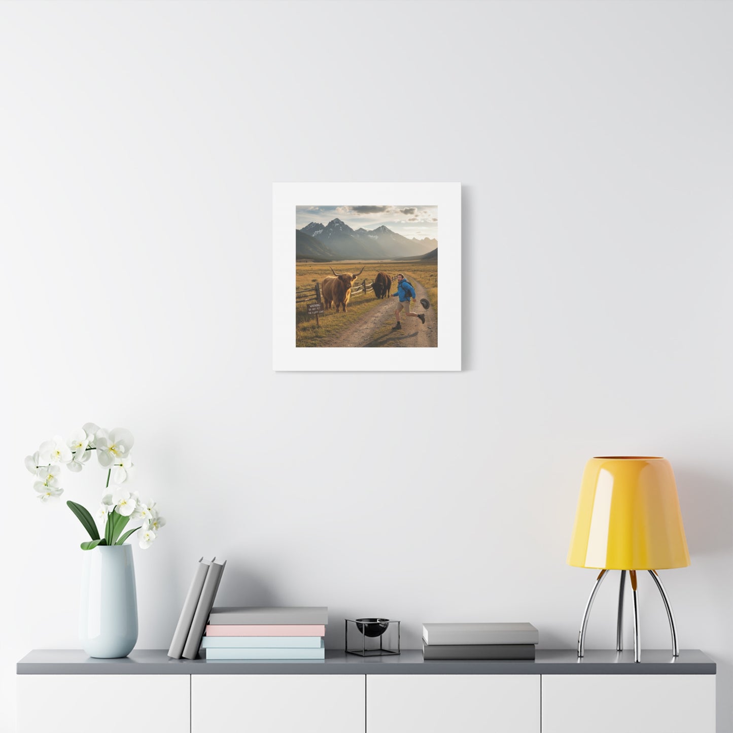 Chased by a Buffalo Canvas | wholesome sarcasm print, soft humor wall art