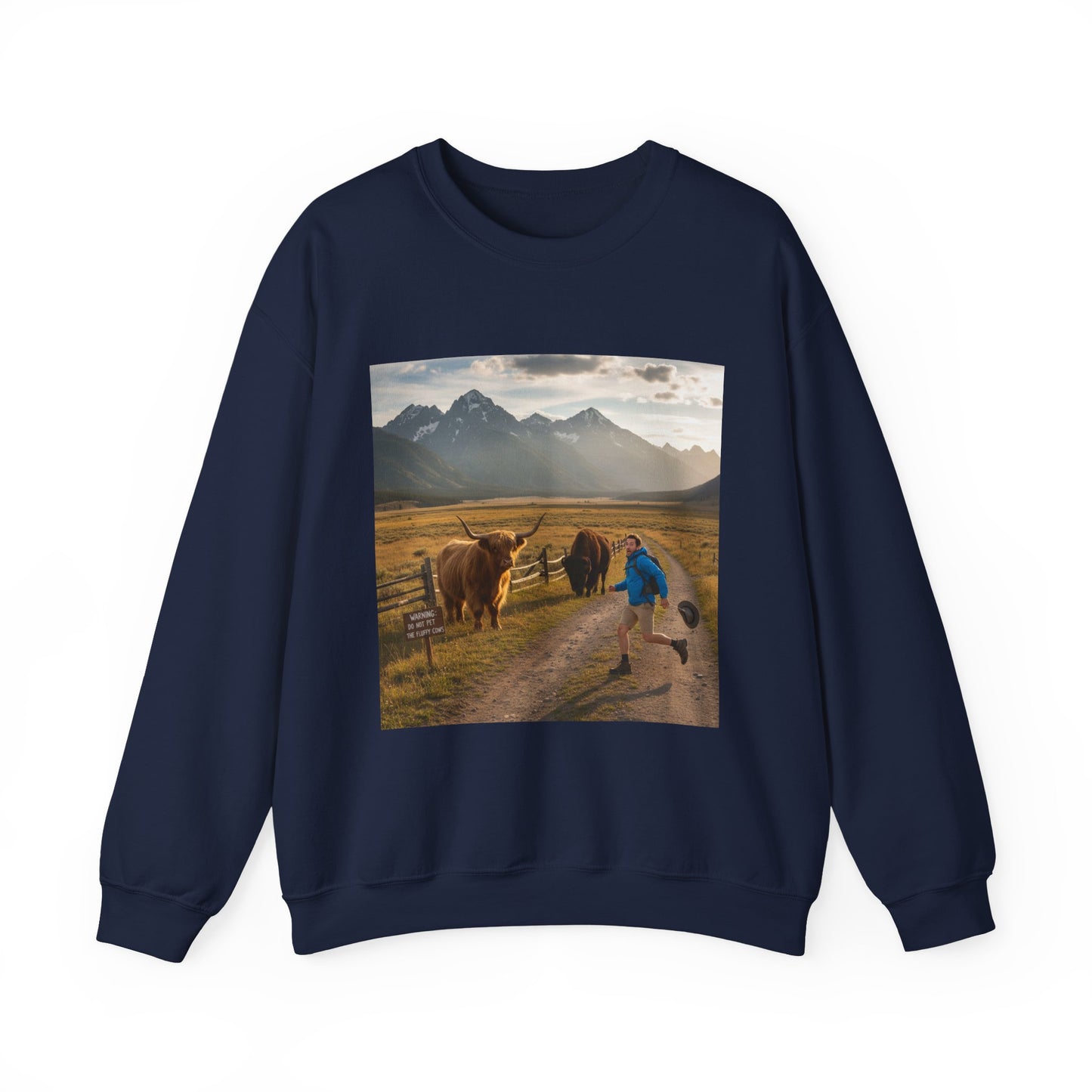 Chased by Buffalo Crewneck Sweatshirt | friendly sarcasm design, soft humor print