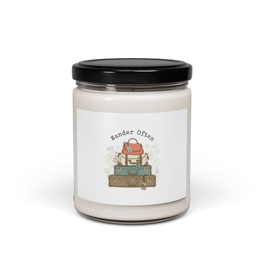 Wander Often Postcard Candle | Soy Candle, Retro Travel Stamp Vibes