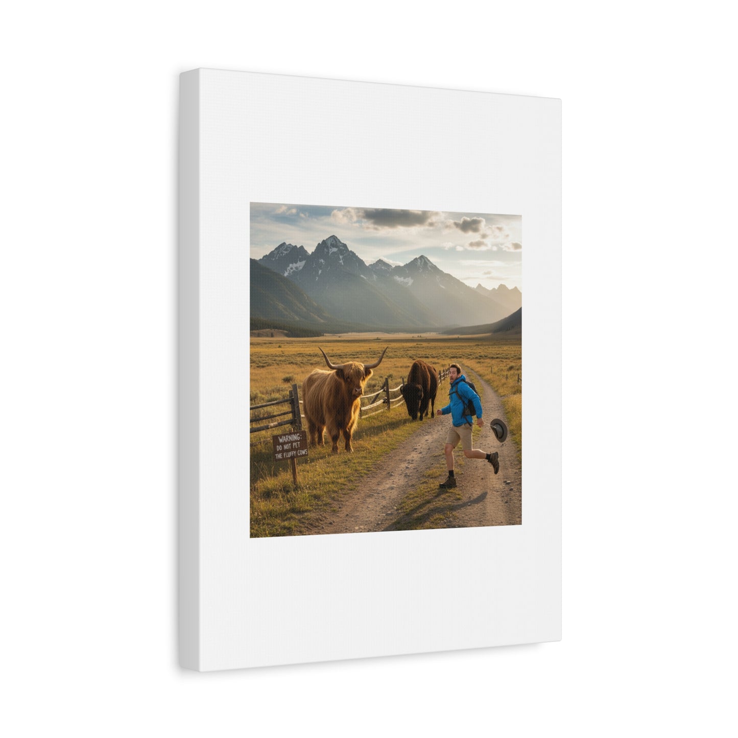Chased by a Buffalo Canvas | wholesome sarcasm print, soft humor wall art