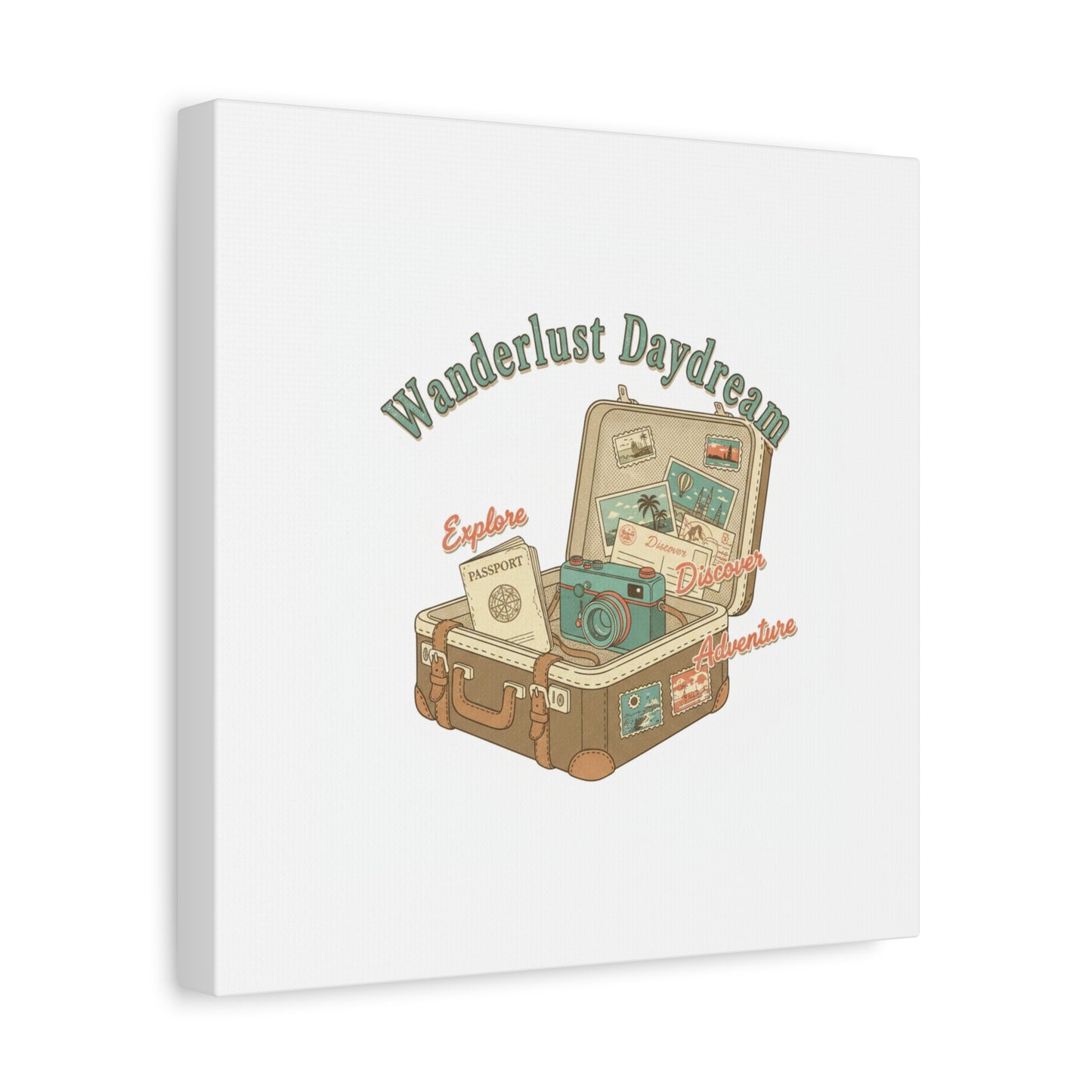 Wanderlust Daydream Travel Postcard Canvas | Retro Travel Stamp Decor