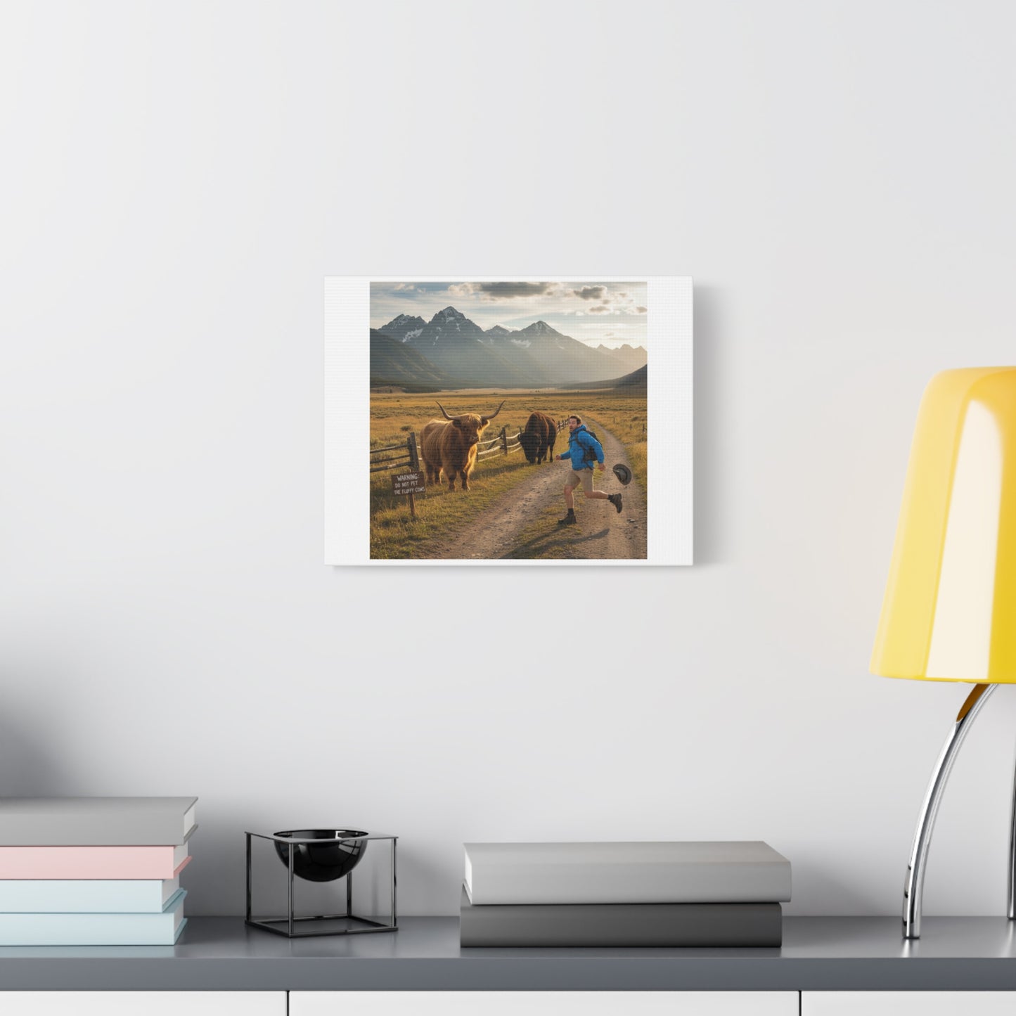 Chased by a Buffalo Canvas | wholesome sarcasm print, soft humor wall art