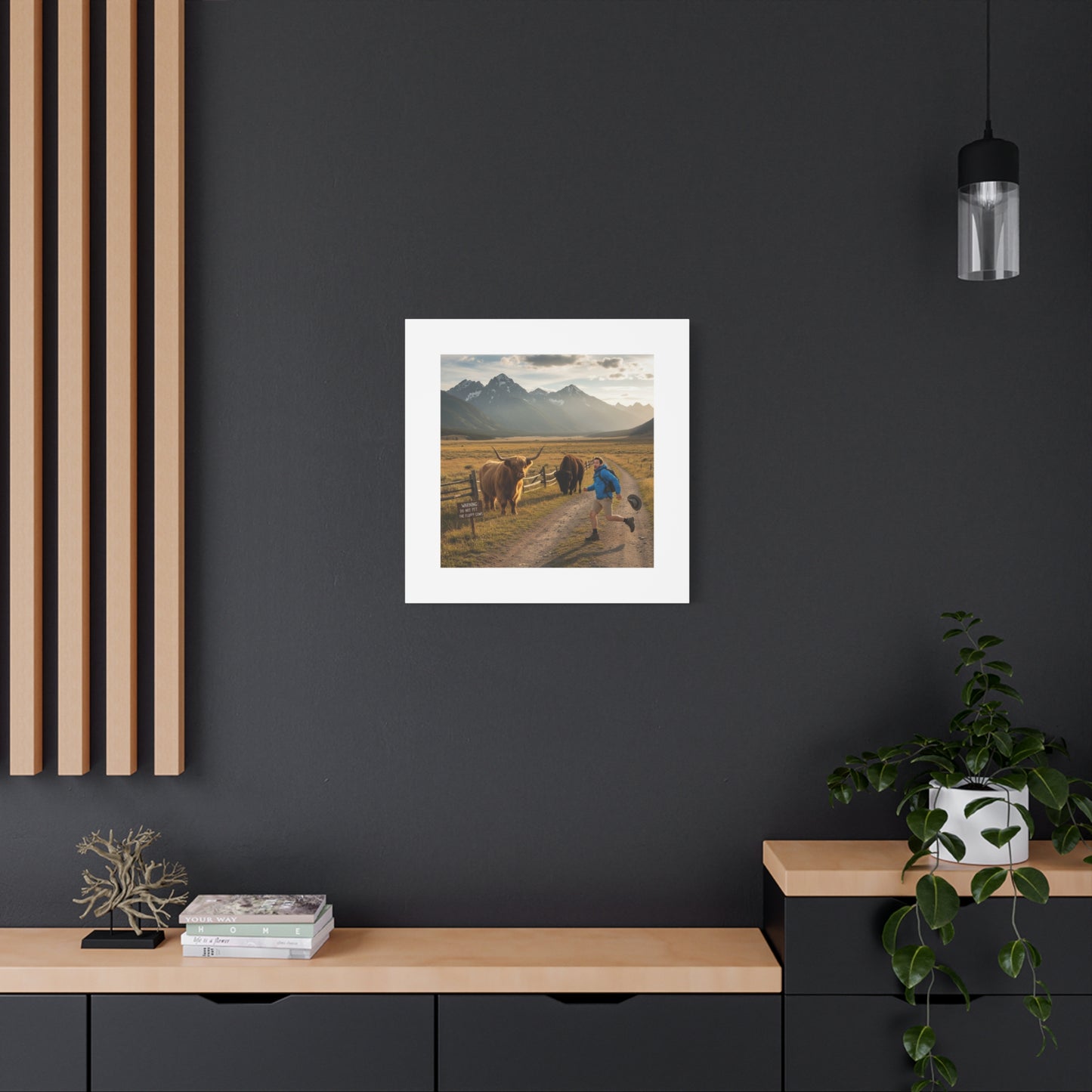 Chased by a Buffalo Canvas | wholesome sarcasm print, soft humor wall art