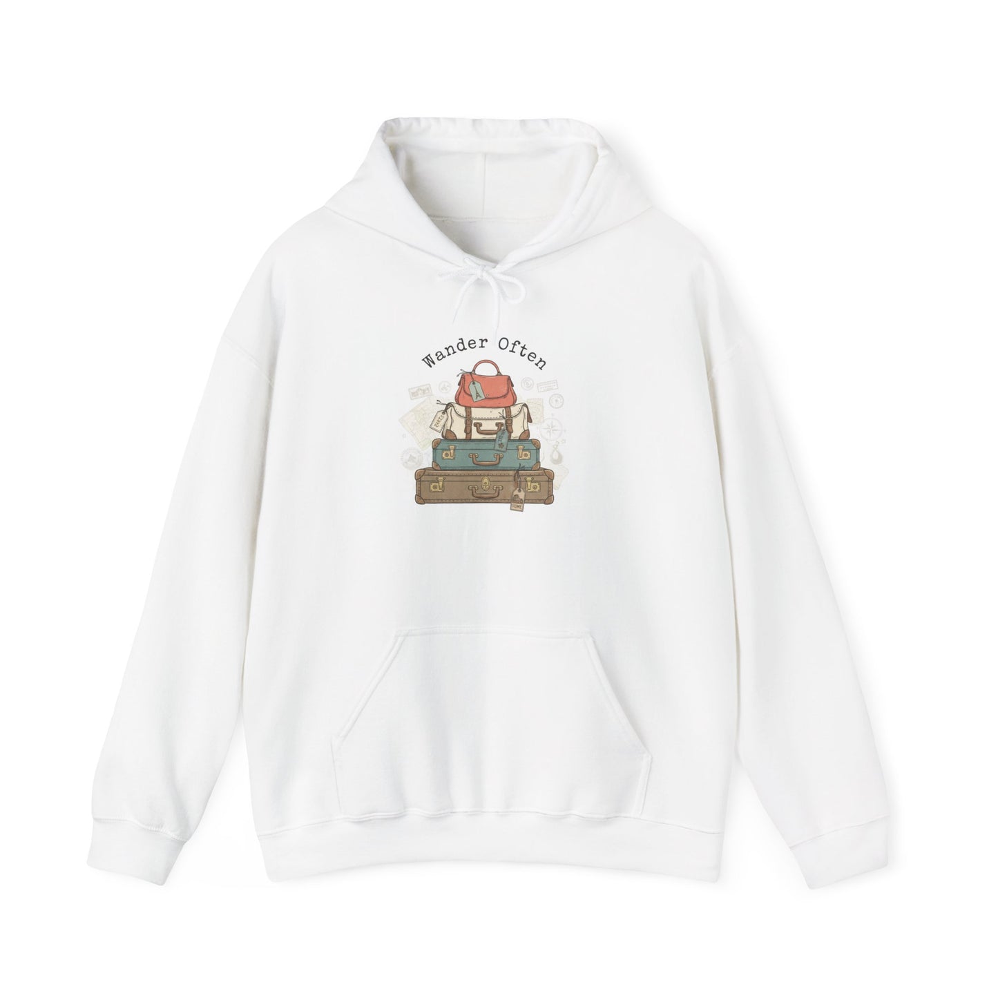 Wanderlust Passport Stamp Hoodie | retro travel postcard, vintage stamp design