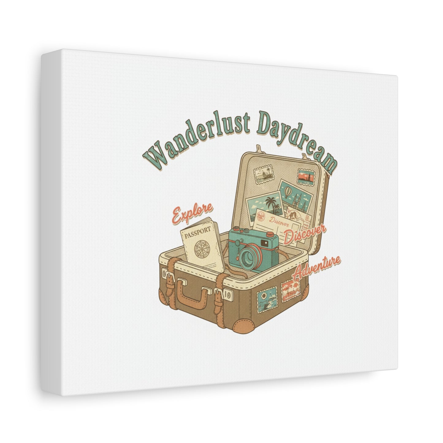 Wanderlust Daydream Travel Postcard Canvas | Retro Travel Stamp Decor