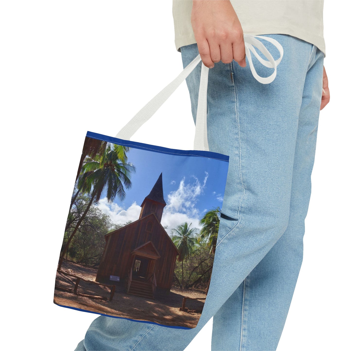 Rustic Chapel Photo Tote Bag — Tropical Island Church AOP
