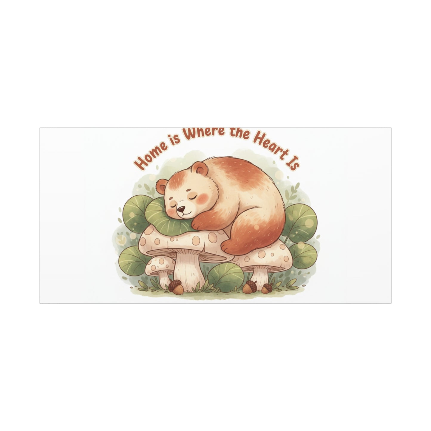 Cozy Sleeping Bear Canvas, winter forest art | cute animal illustration