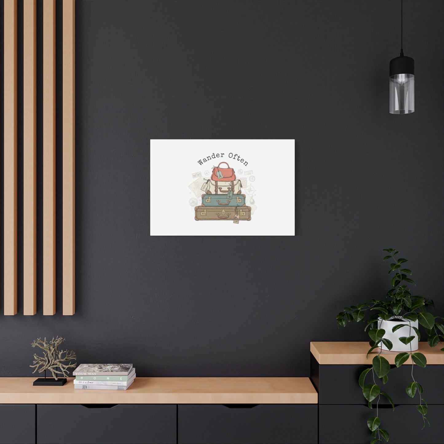 Wander Often Vintage Luggage Stack Canvas, travel stamps | passport stamp wanderlust