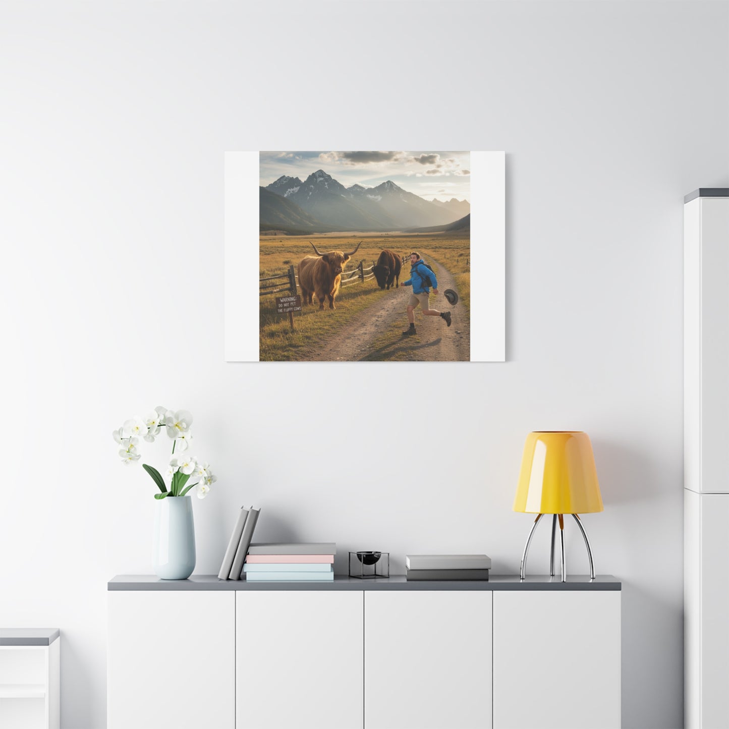 Chased by a Buffalo Canvas | wholesome sarcasm print, soft humor wall art