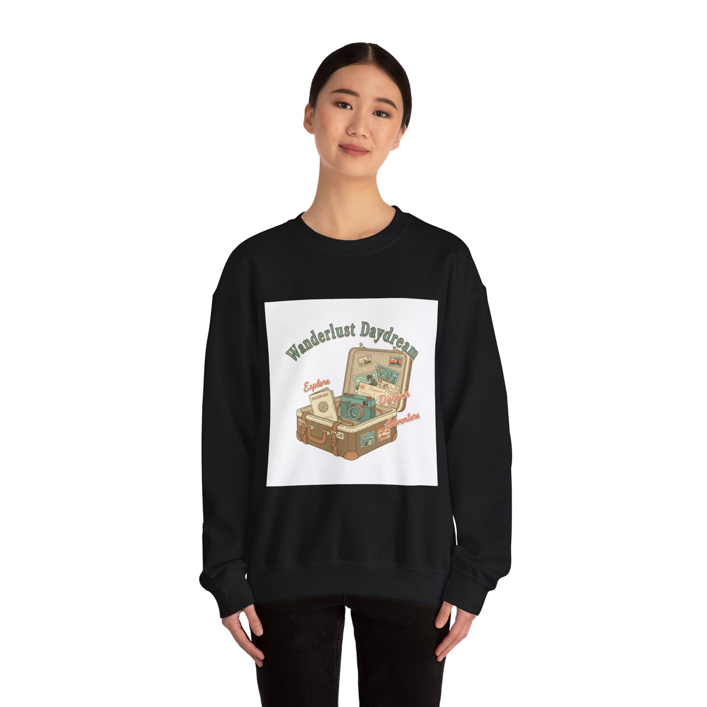 Wanderlust Daydreams suitcase illustration Sweatshirt | retro travel stamp, postcard vintage