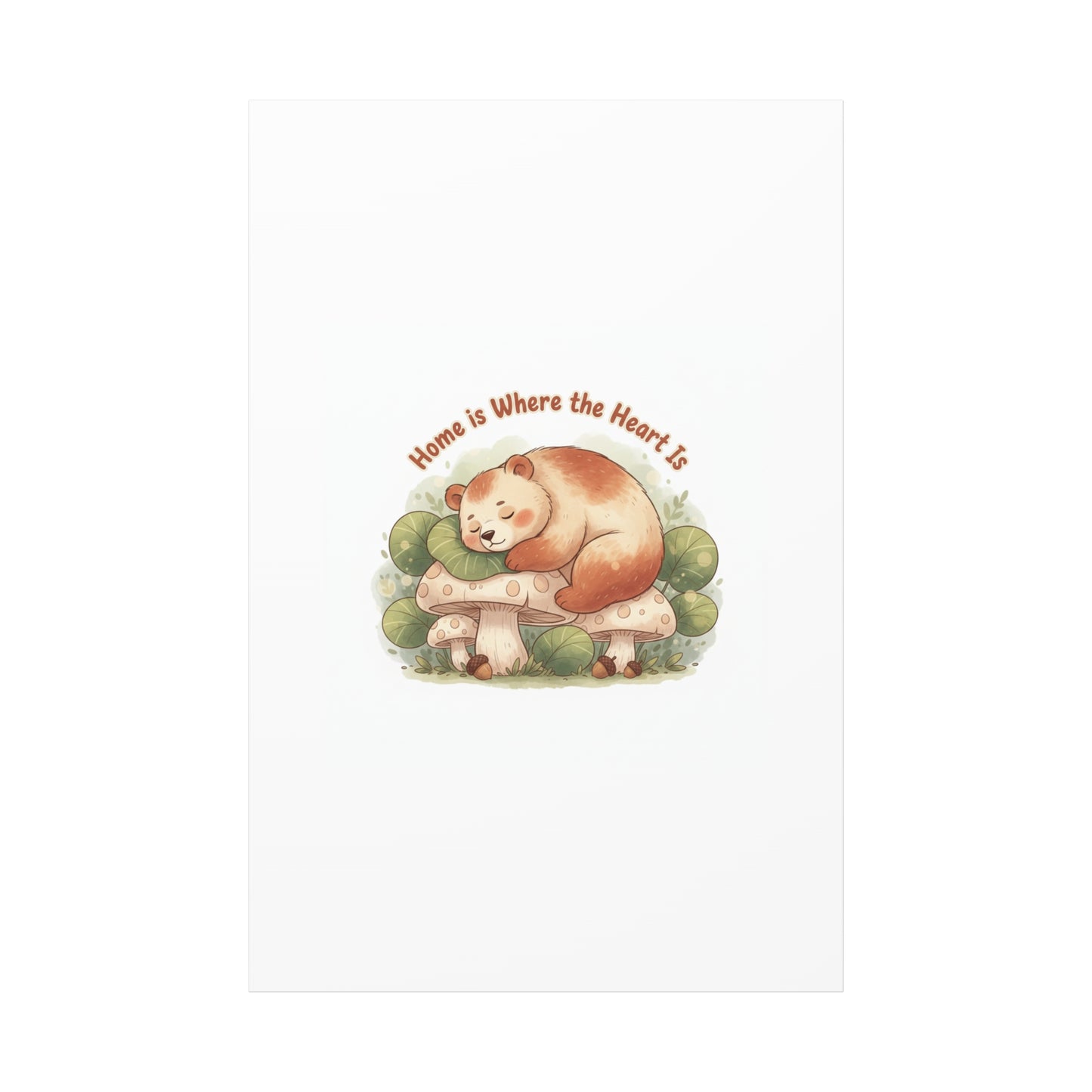 Cozy Sleeping Bear Canvas, winter forest art | cute animal illustration