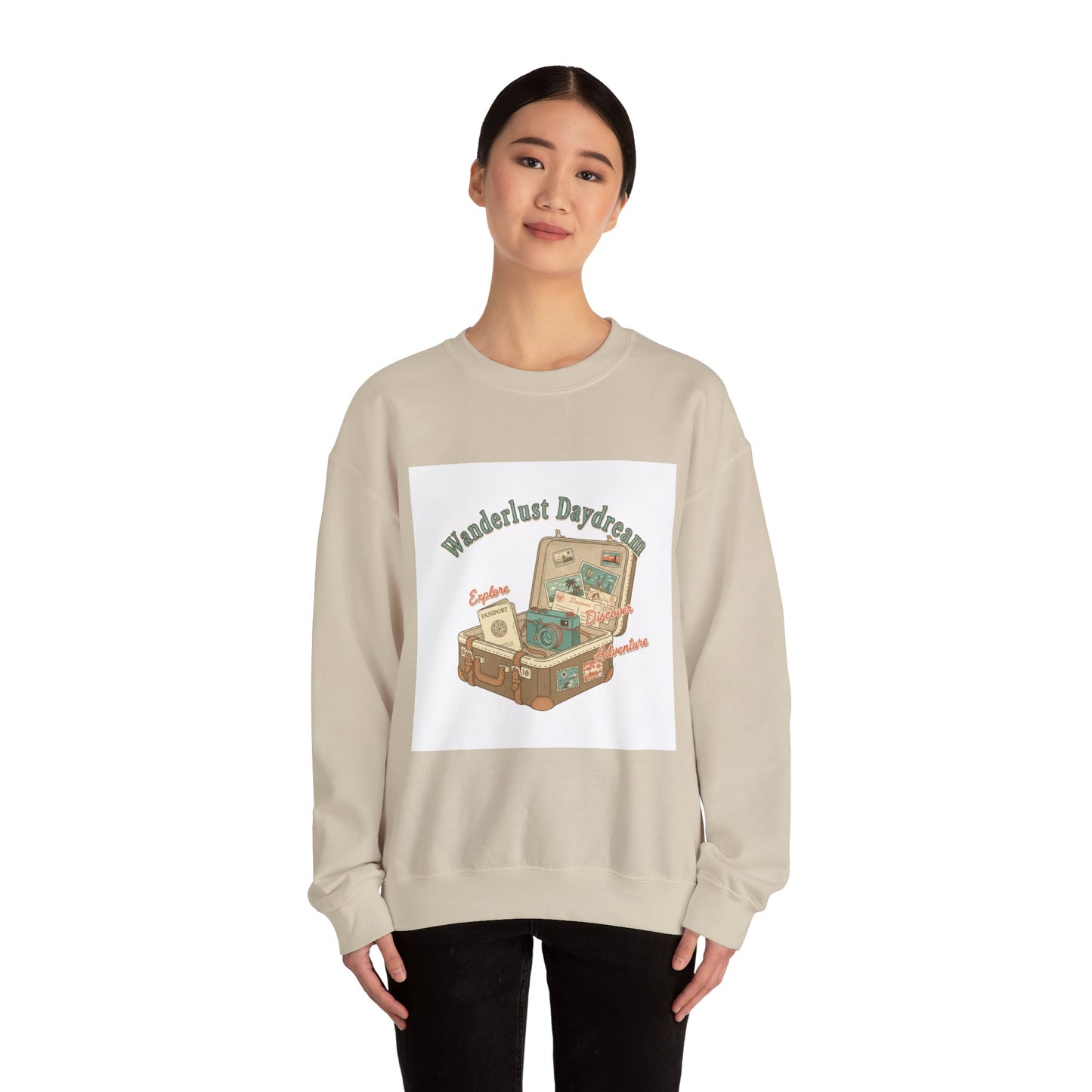 Wanderlust Daydreams suitcase illustration Sweatshirt | retro travel stamp, postcard vintage