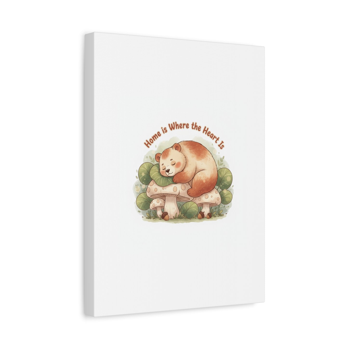 Cozy Sleeping Bear Canvas, winter forest art | cute animal illustration