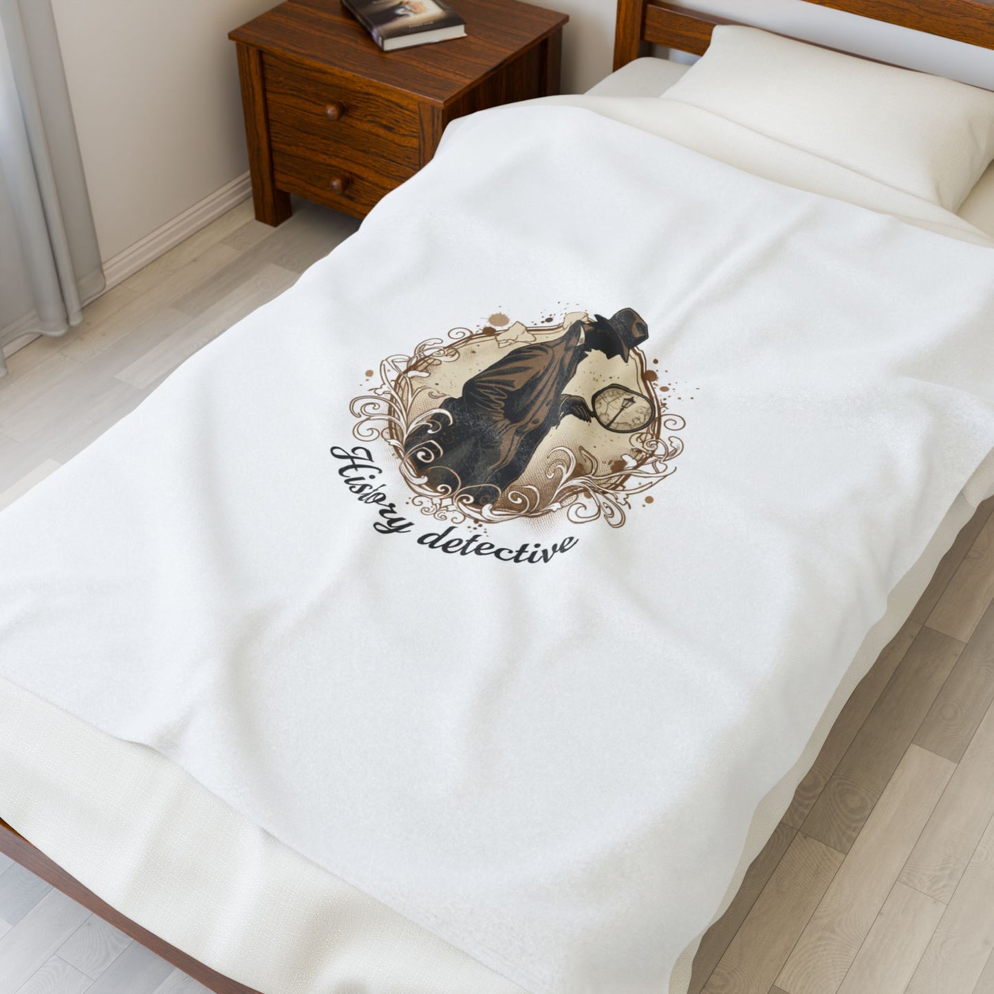 Victorian Detective Illustration Velveteen Plush Blanket | moody botanical, gothic floral