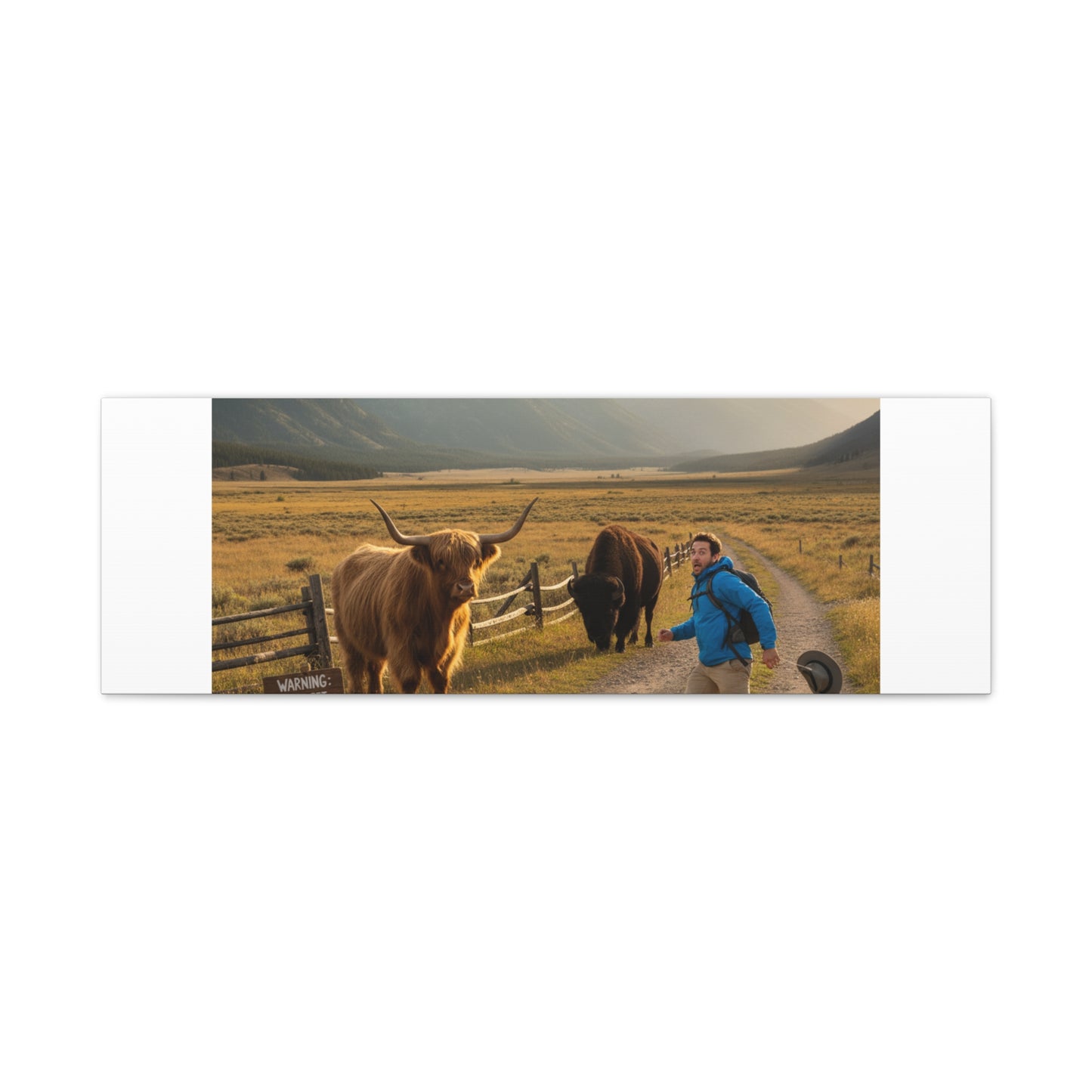 Chased by a Buffalo Canvas | wholesome sarcasm print, soft humor wall art